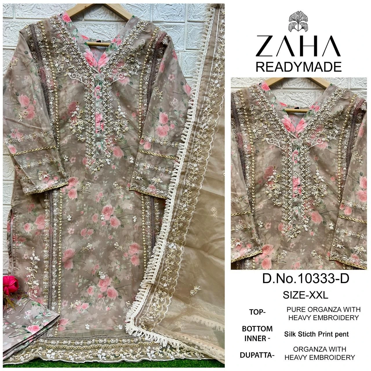 Zaha Dno 10333 Organza Wholesale Pakistani Salwar Suit Catalog — Wholesale Salwar Suits, MPA wholesale from Surat - Gallery Image 4